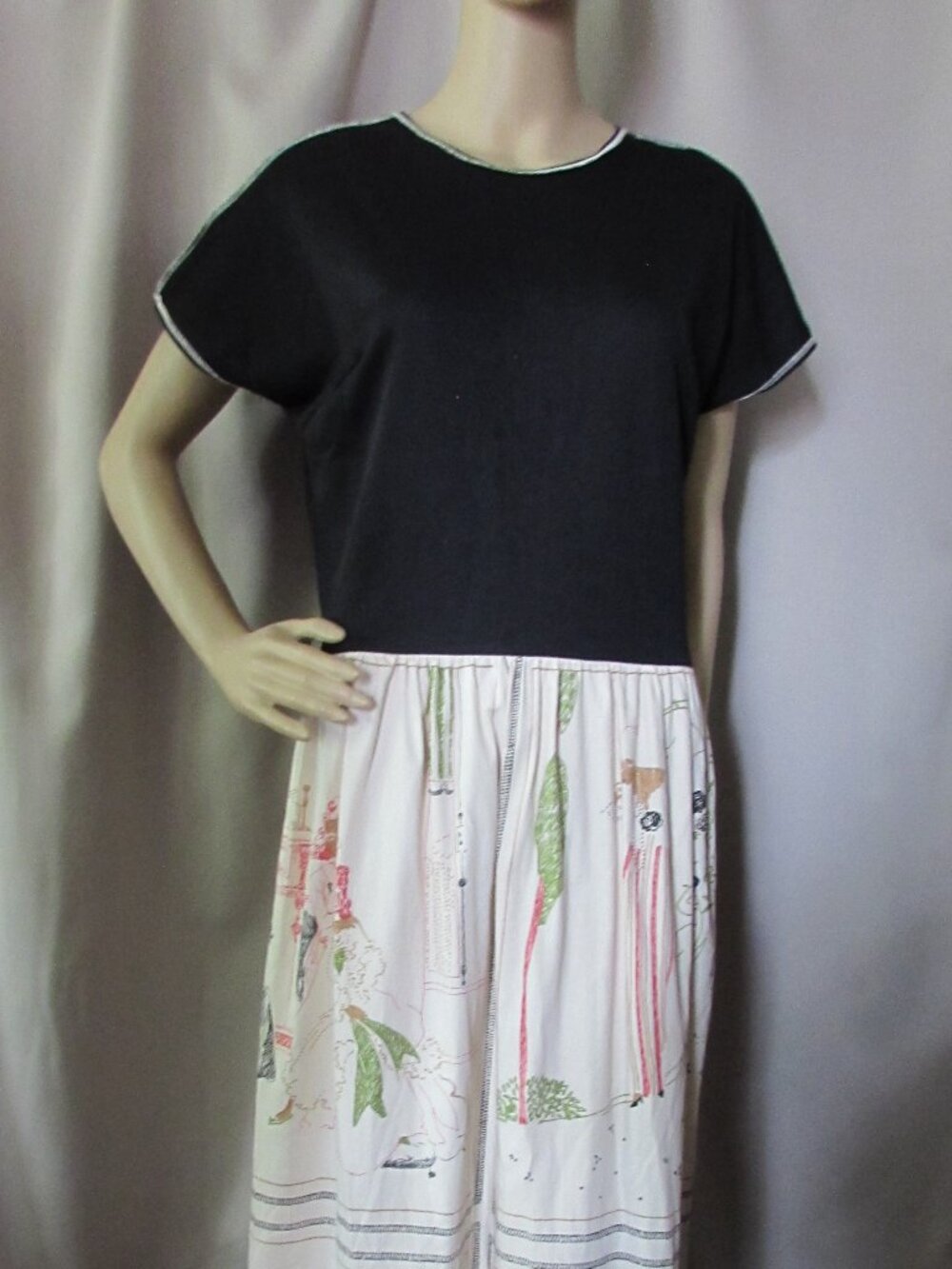 1970 Era Long Hostess or Lounge Gown Deco Stylized Skirt